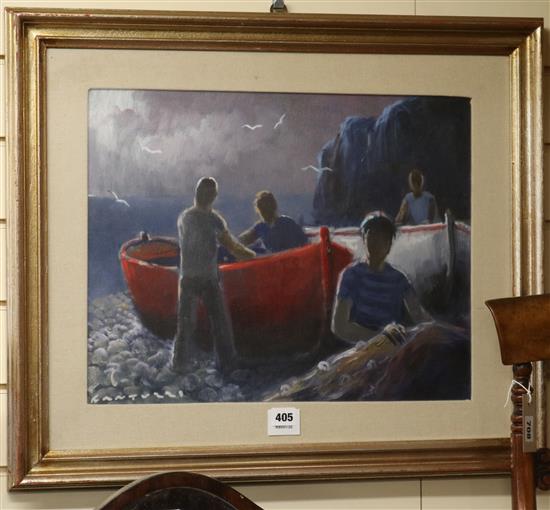 Eliano Fantuzzi, oil on canvas board, Partenza X La Pesca, signed, 39 x 48cm